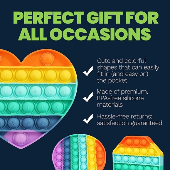 6 Pop It Fidget Toy Set, Pop it Fidget Toy Set OF 6 Different Shapes/Colors - Picture 12 of 12